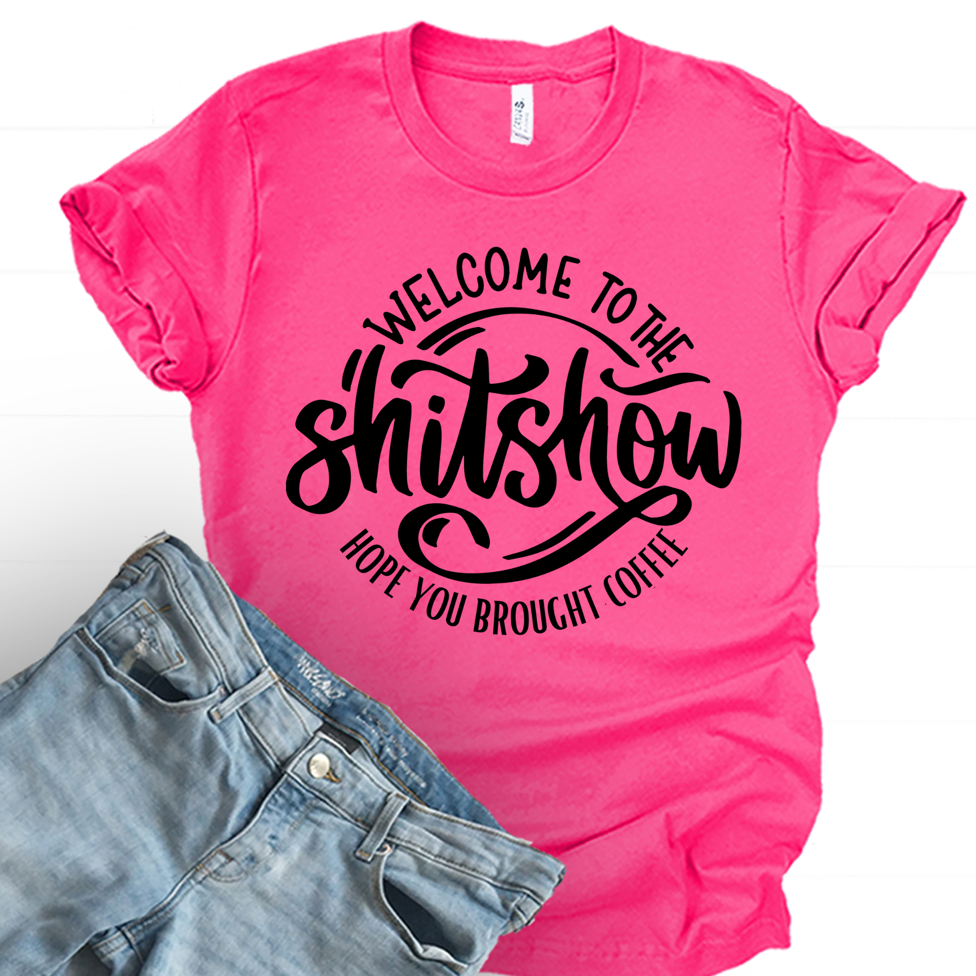 Hope You Brought Coffee Graphic Tee - Fuchsia