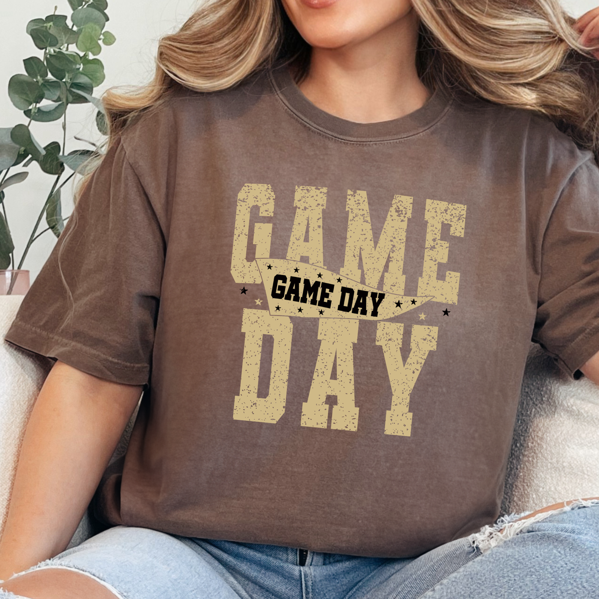 Preppy Game Day Graphic Tee - Espresso