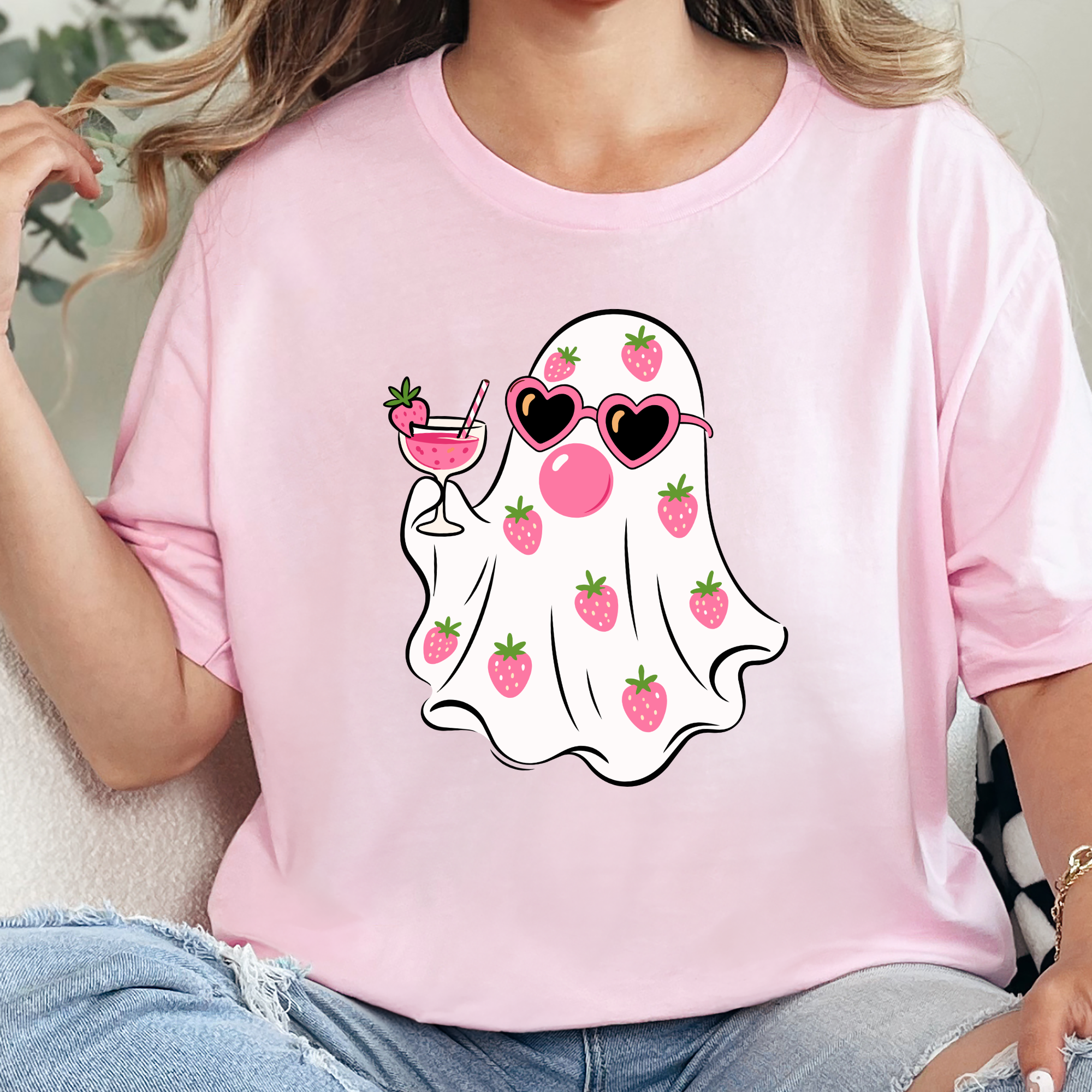 Strawberry Ghost Graphic Tee - Soft Pink
