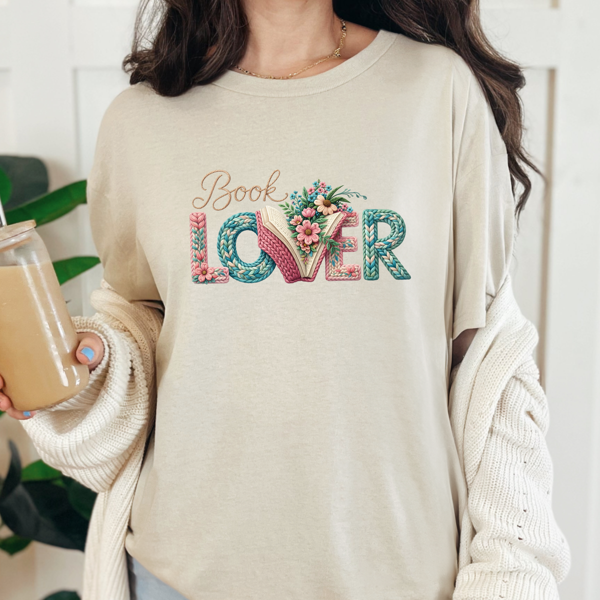 Floral Book Lover Graphic Tee - Natural Tee
