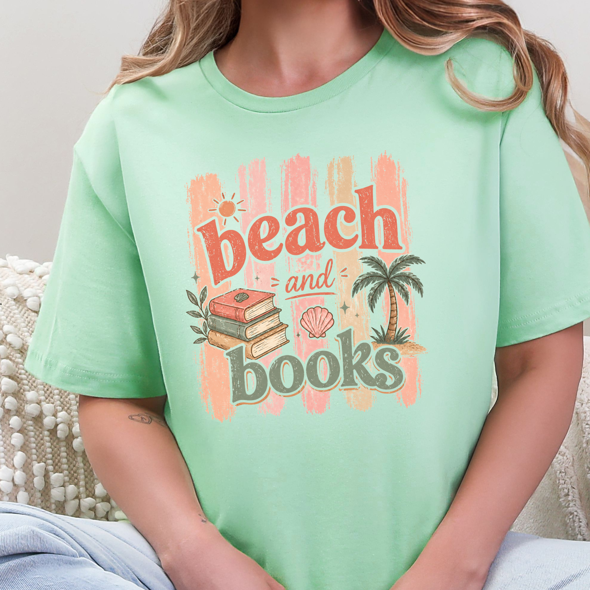 Beach and Books Graphic Tee - Mint