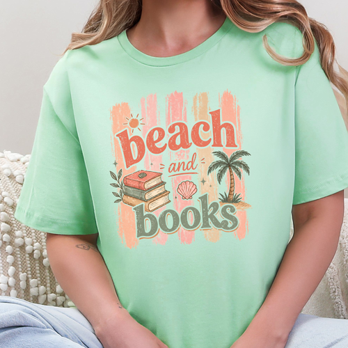 Beach and Books Graphic Tee - Mint