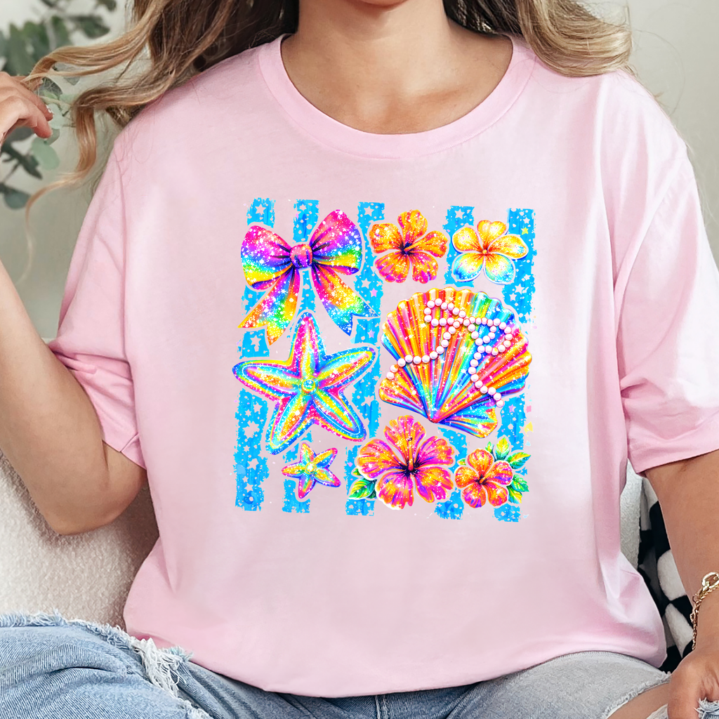 Coastal Preppy Shells Graphic Tee - Soft Pink