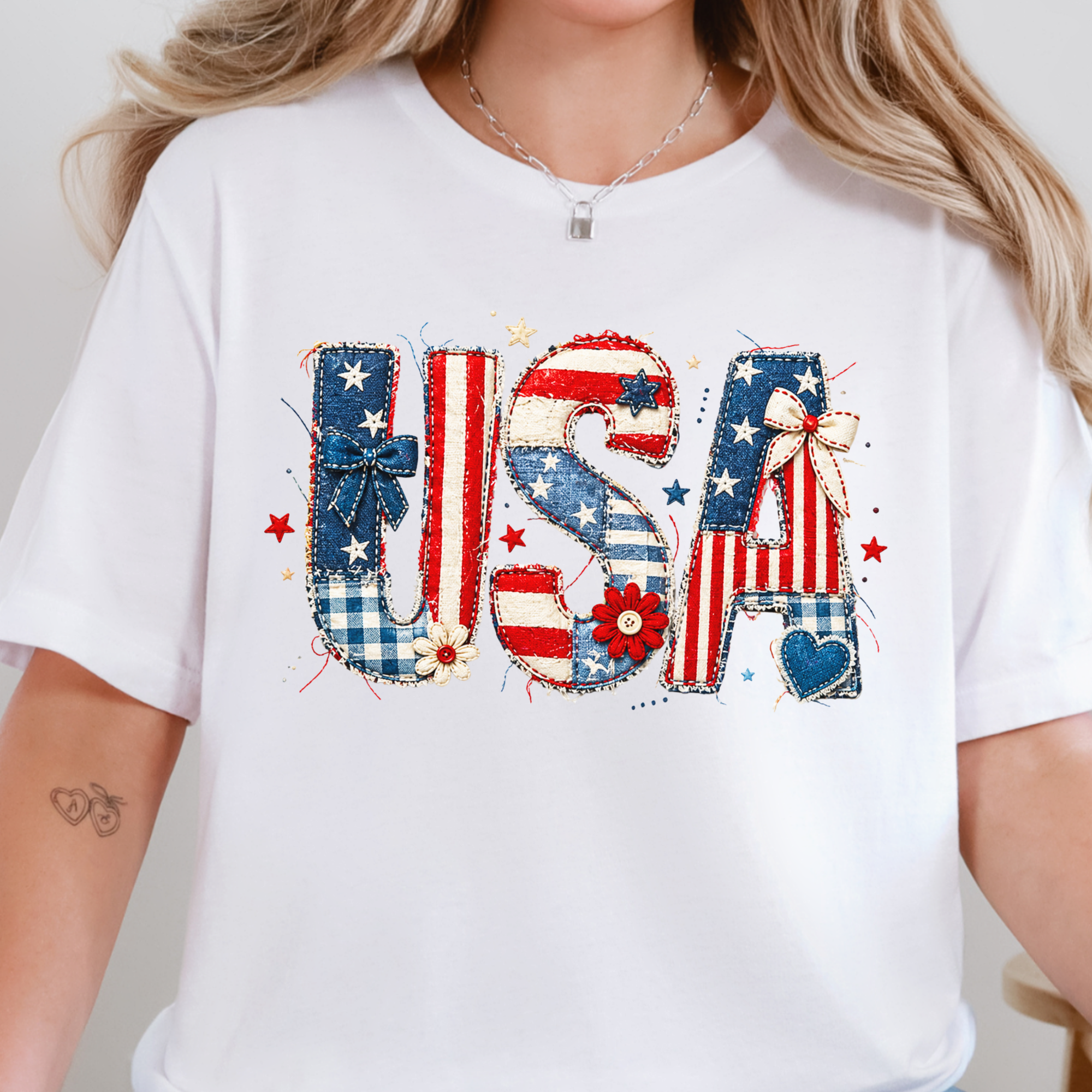 USA Patchwork Graphic Tee - White