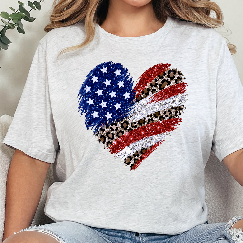 Flag Heart Graphic Tee - Ash Tee