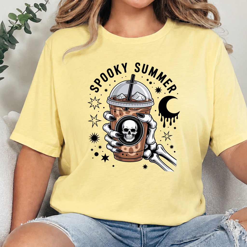 Spooky Summer Iced Coffee Graphic Tee - Heather French Vanilla