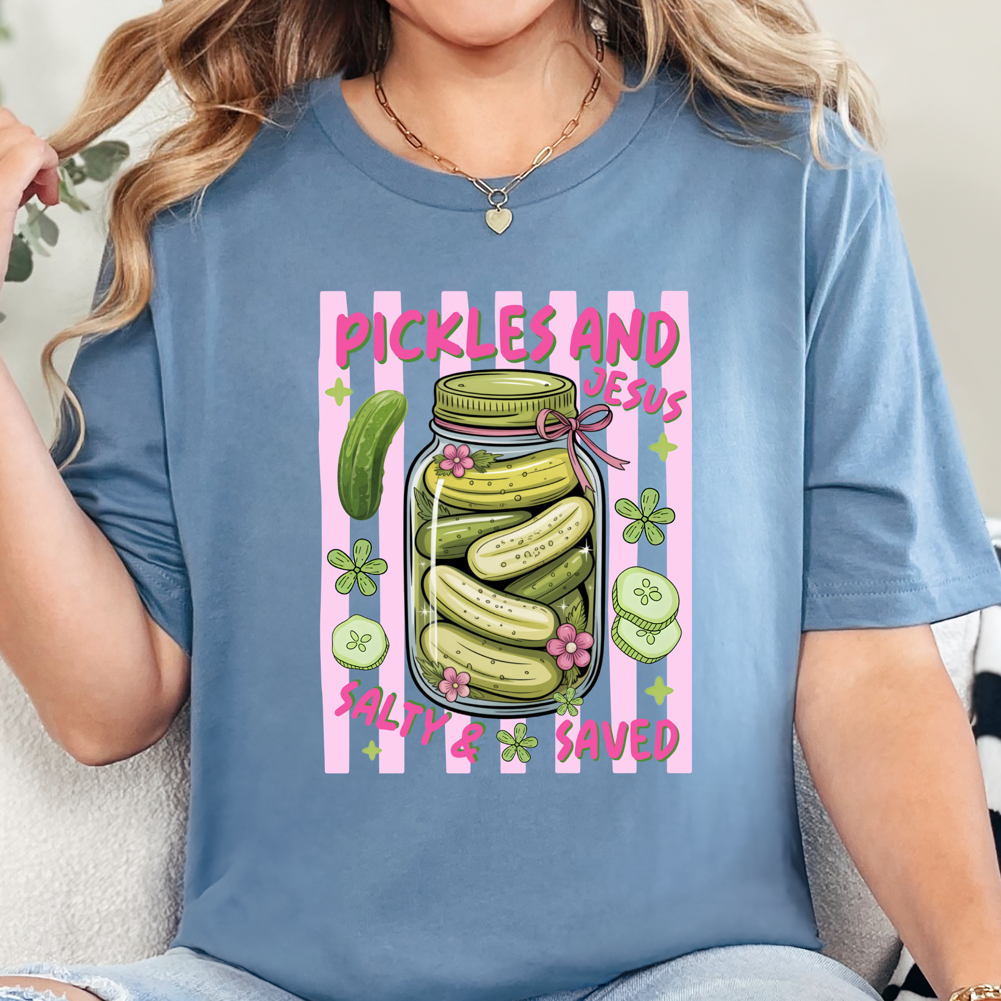Pickles and Jesus Graphic Tee - Steel Blue