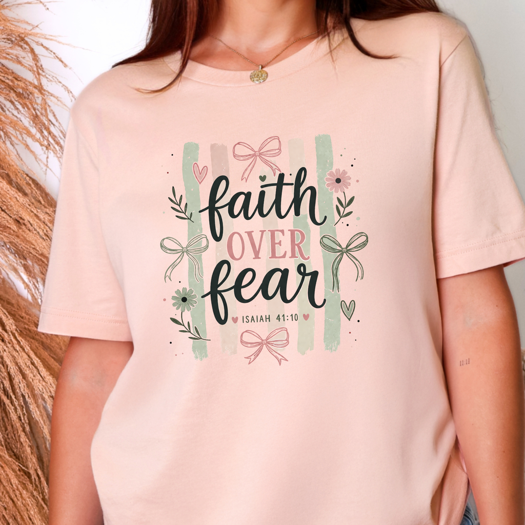 Faith over Fear Stripes Graphic Tee - Peach