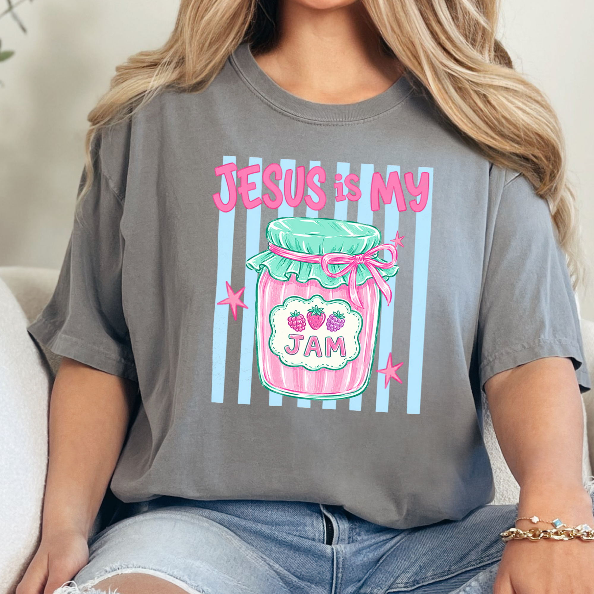 Jesus is My Jam Graphic Tee - Grey