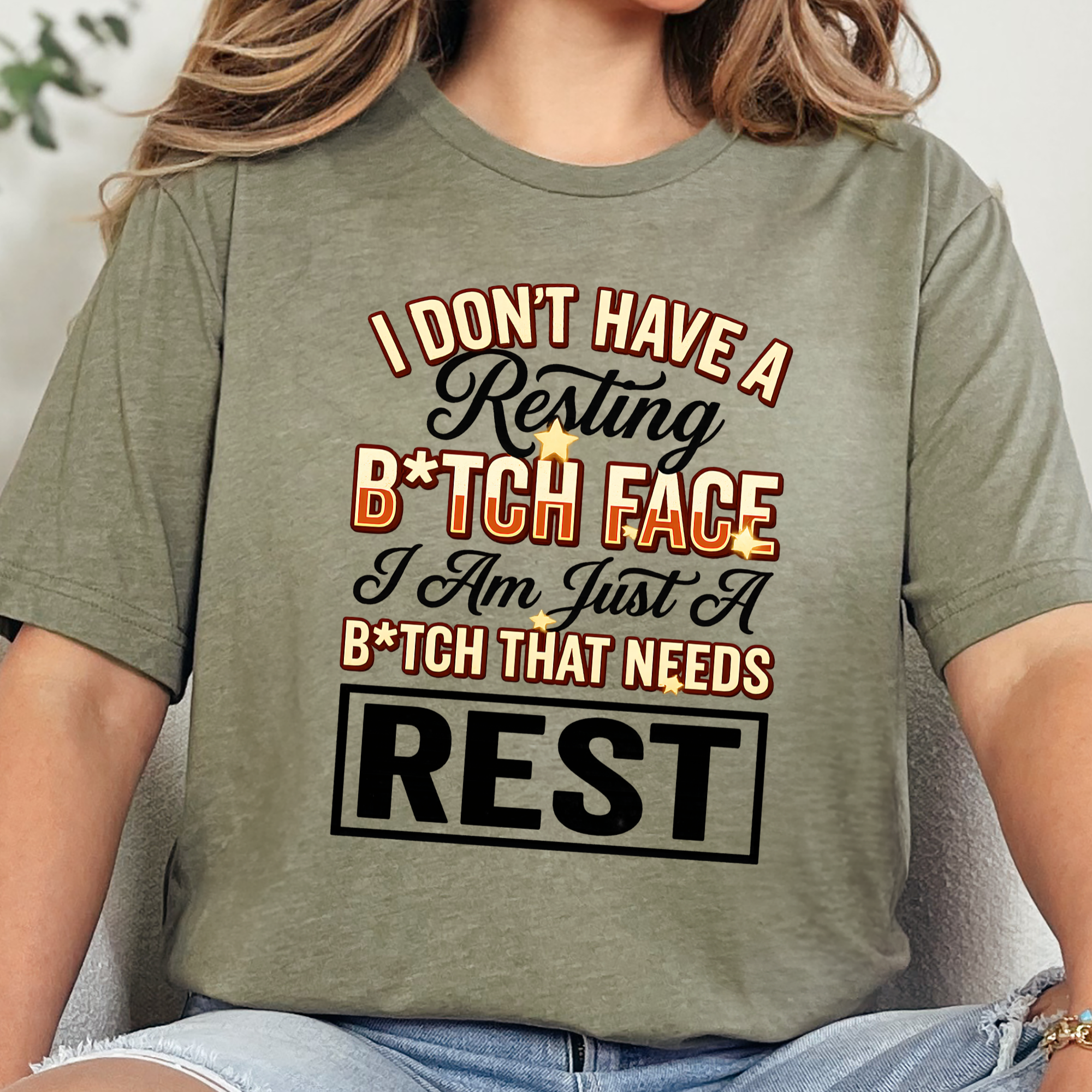 Resting B*itch Face Graphic Tee - Heather Olive