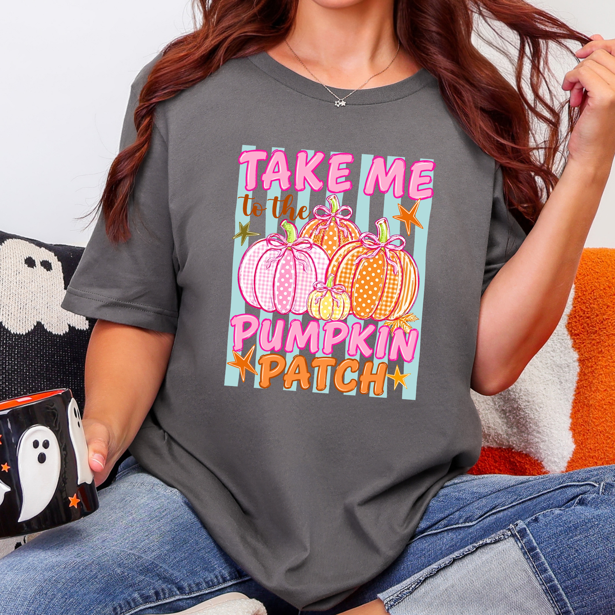 Pumpkin Patch Stripes Graphic Tee - Asphalt