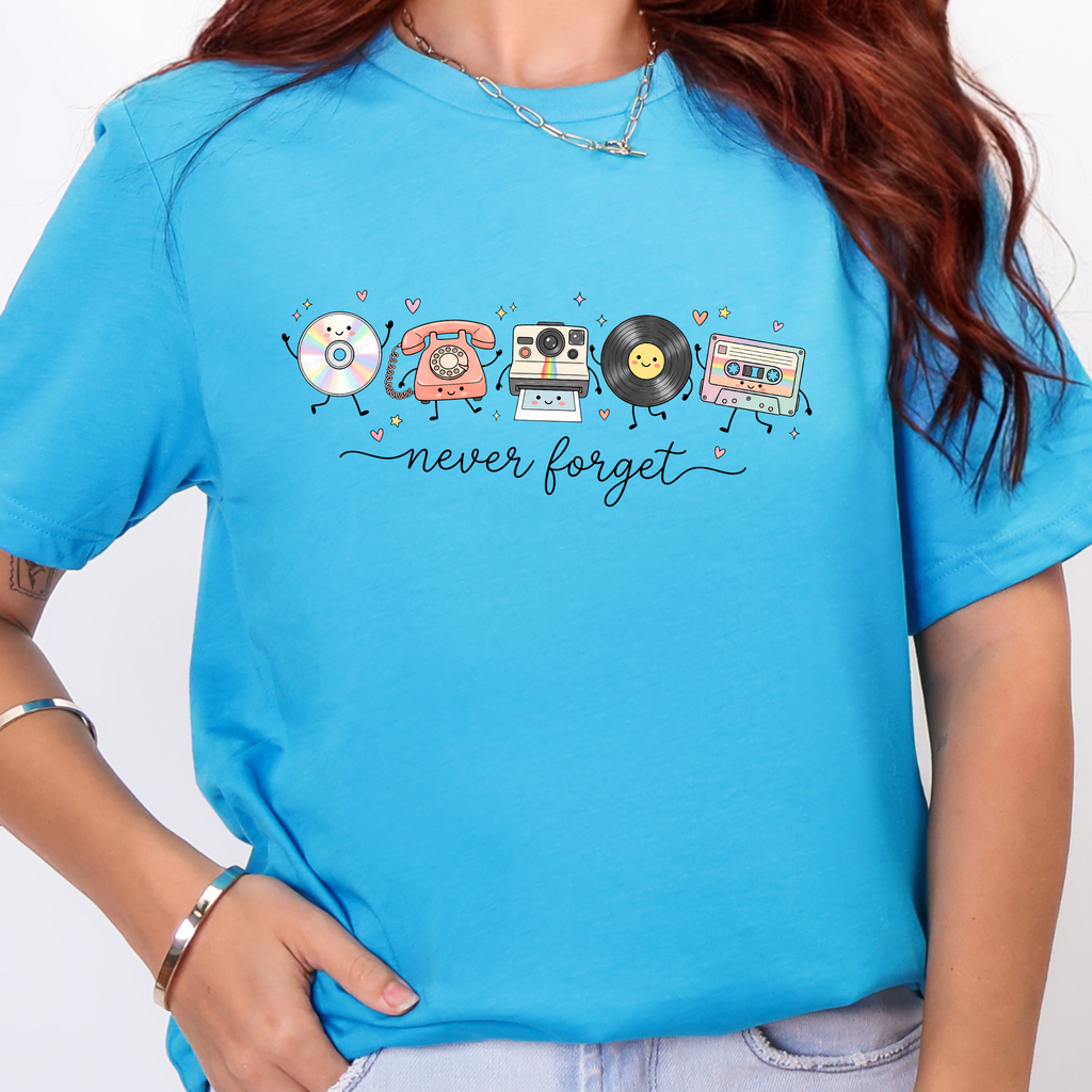 Never Forget Retro Graphic Tee - Heather Aqua