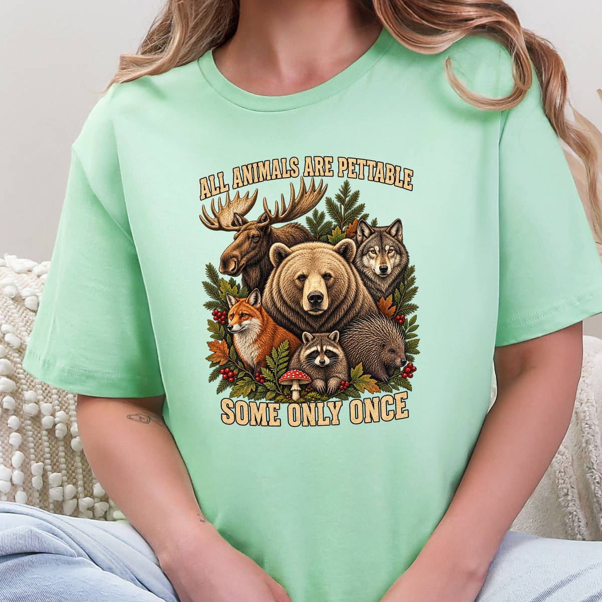 Animals Pettable Only Once Graphic Tee - Mint