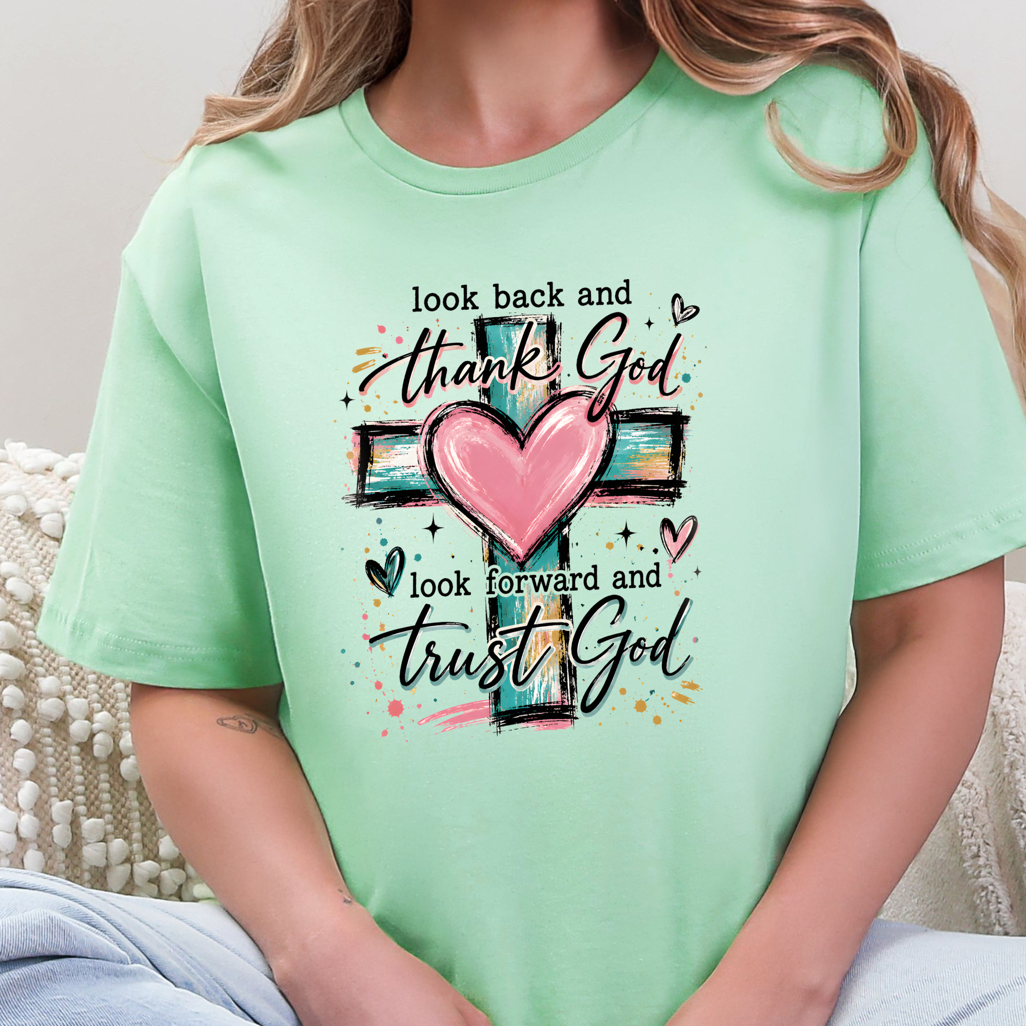 Thank God and Trust God Graphic Tee - Mint