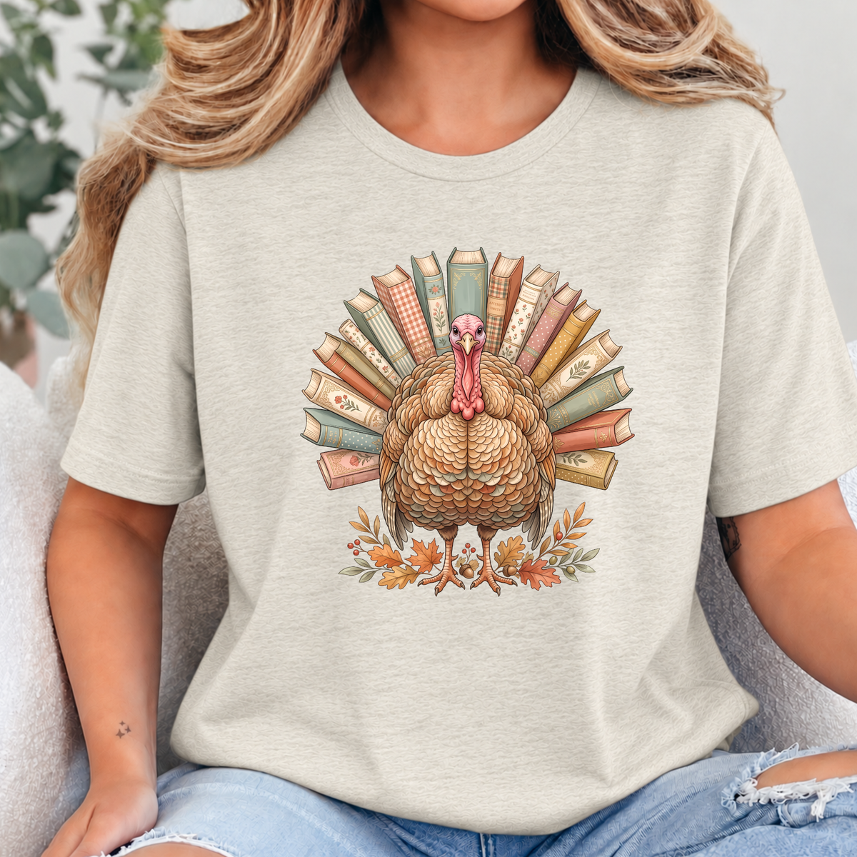 Turkey Book Lover Graphic Tee - Heather Oatmeal