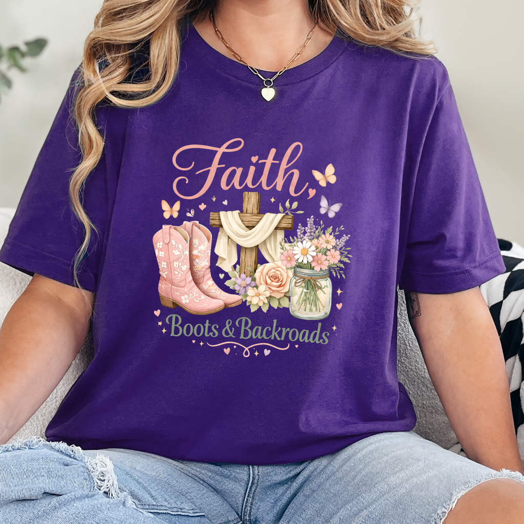 Faith, Boots & Backroads Graphic Tee - Team Purple