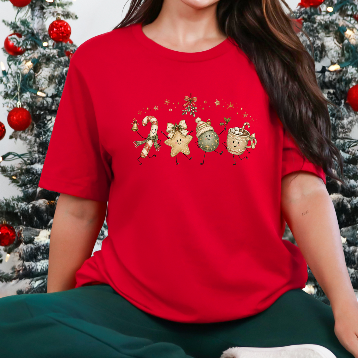 Christmas Treat Friends Graphic Tee - Red