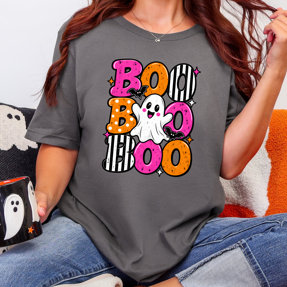 Stacked Boo Graphic Tee - Asphalt