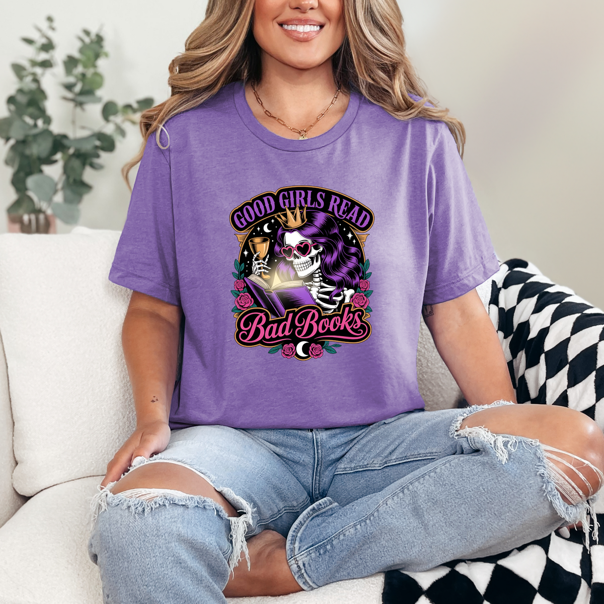 Good Girls Read Bad Books Graphic Tee - Heather Team Purple Tee