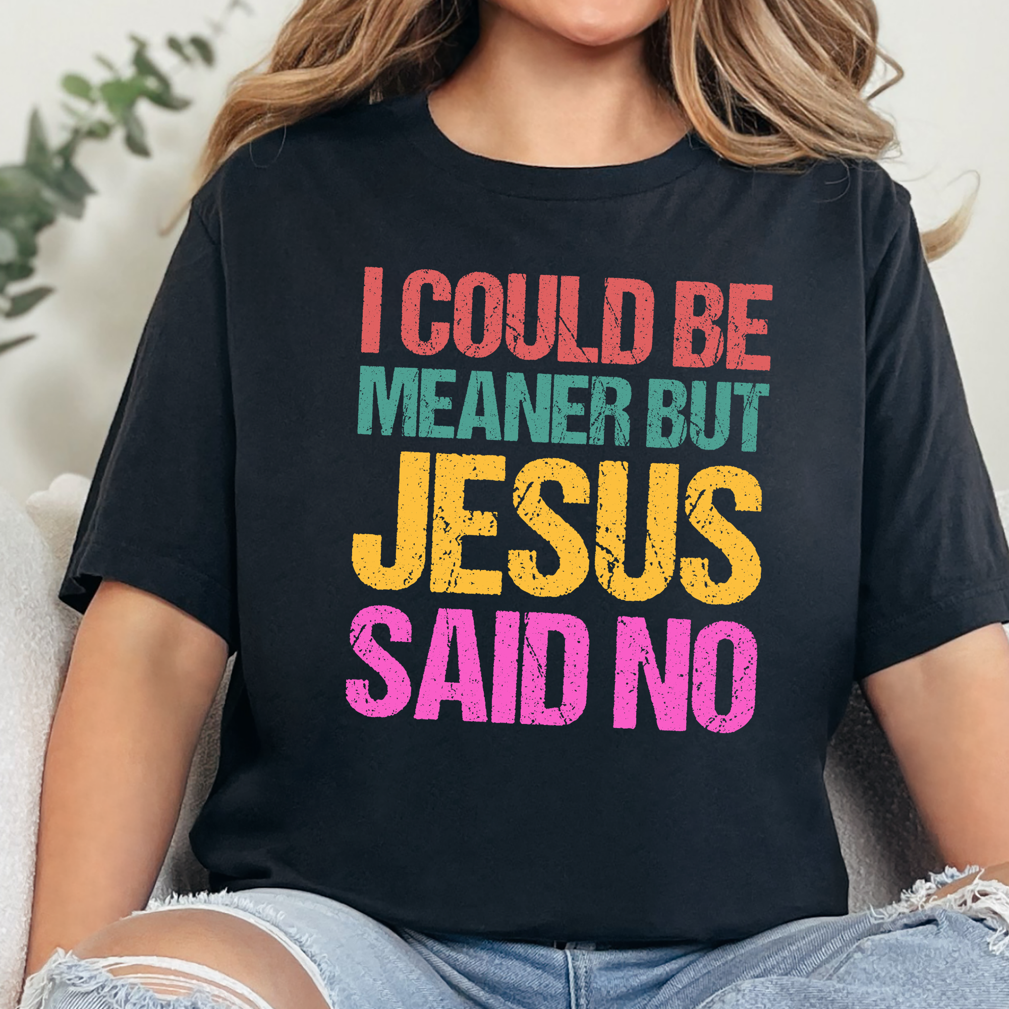 Meaner but Jesus Said No Graphic Tee - Heather Black
