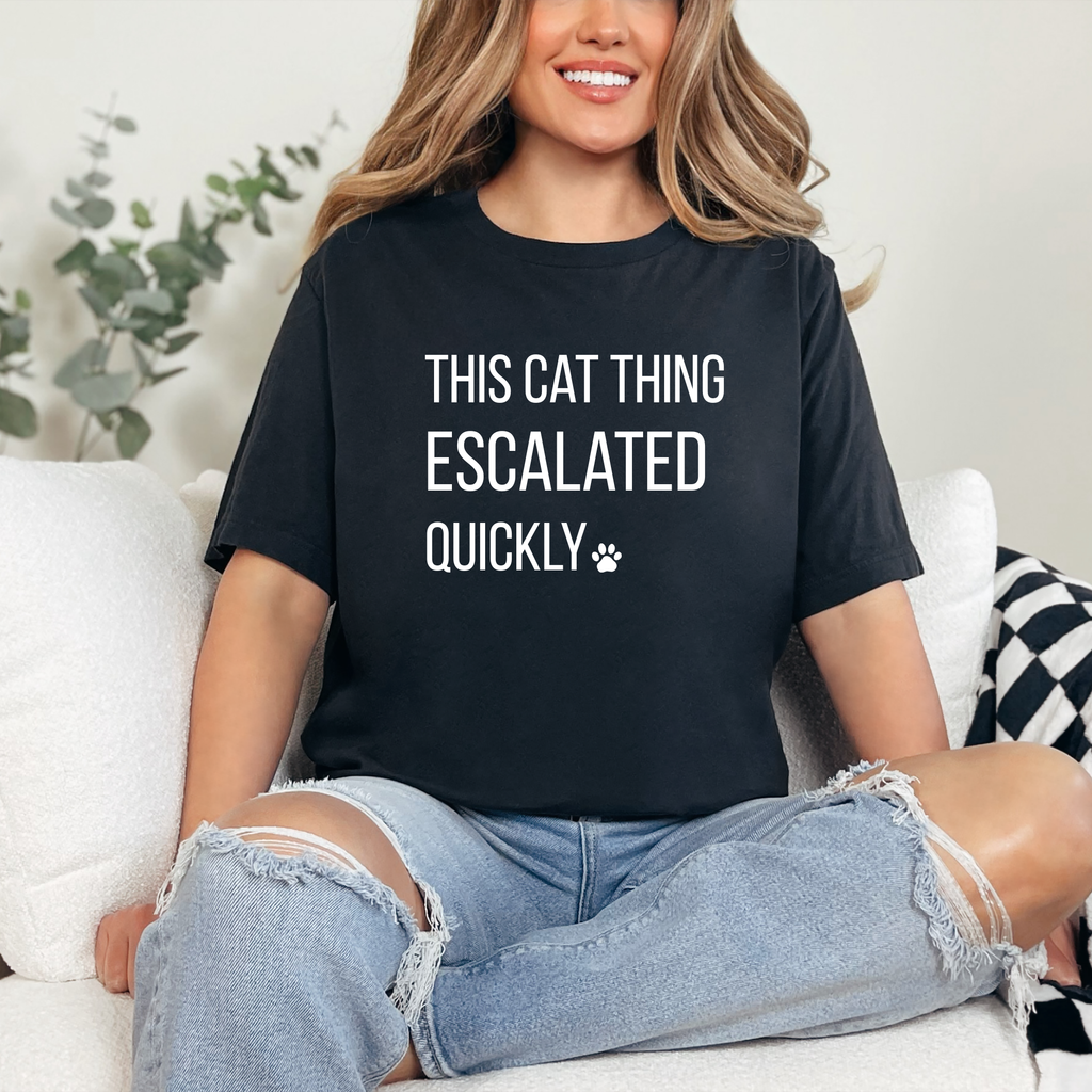 This Cat Thing Escalated Quickly Graphic Tee - Heather Black