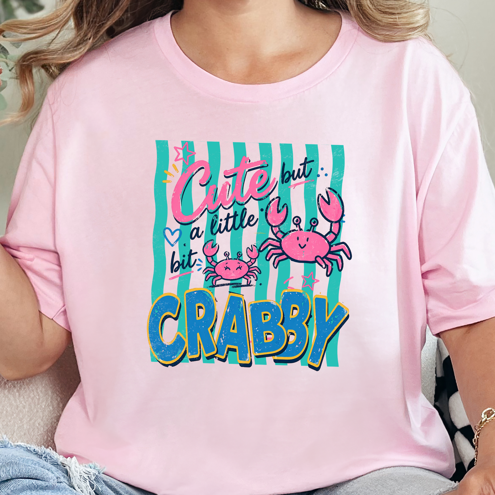 Cute But Crabby Graphic Tee - Soft Pink Tee