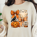 Preppy Halloween Coquette Ghost Graphic Tee - Natural