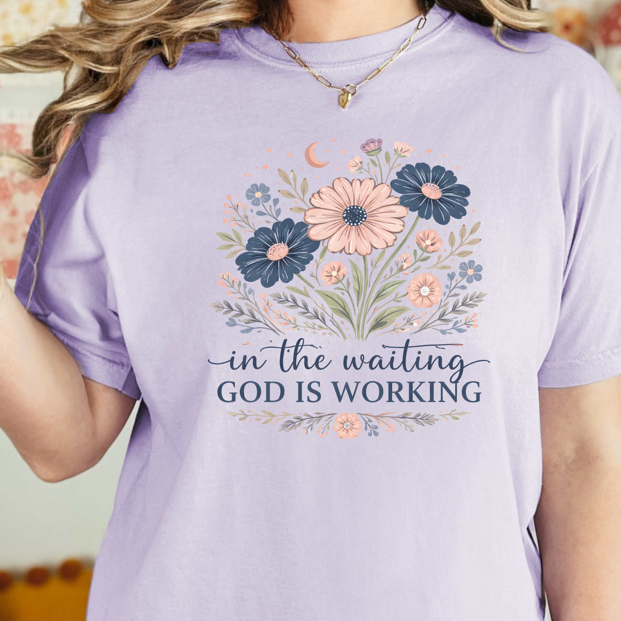Floral God Is Waiting Graphic Tee - Orchid