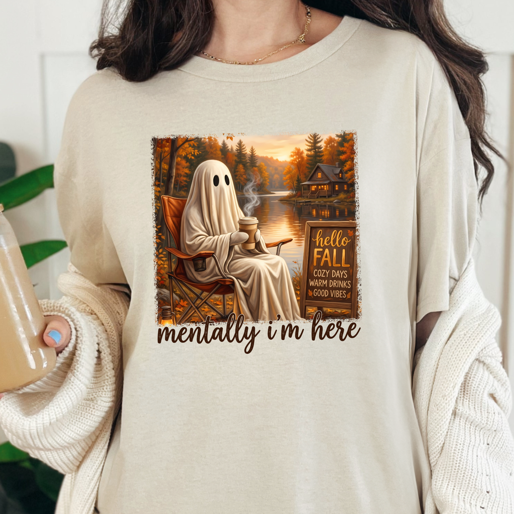 Fall Mentally I'm Here Graphic Tee - Natural
