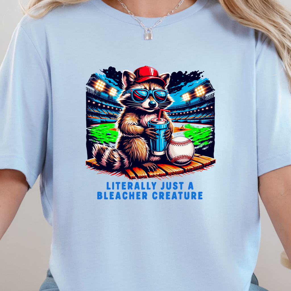 Raccoon Bleacher Creature Graphic Tee - Baby Blue Tee