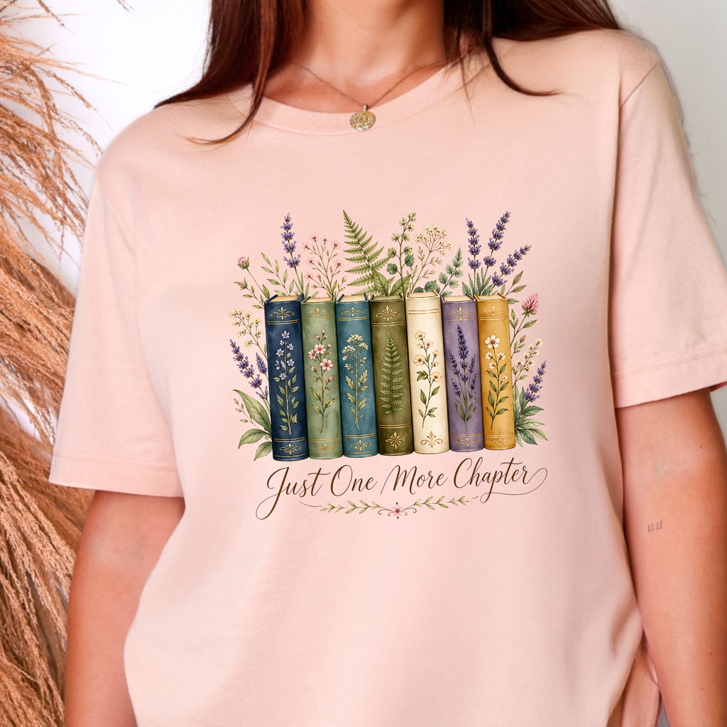 Floral Just One More Chapter Graphic Tee - Peach