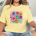 Boho Floral Brushstroke Graphic Tee - Heather French Vanilla