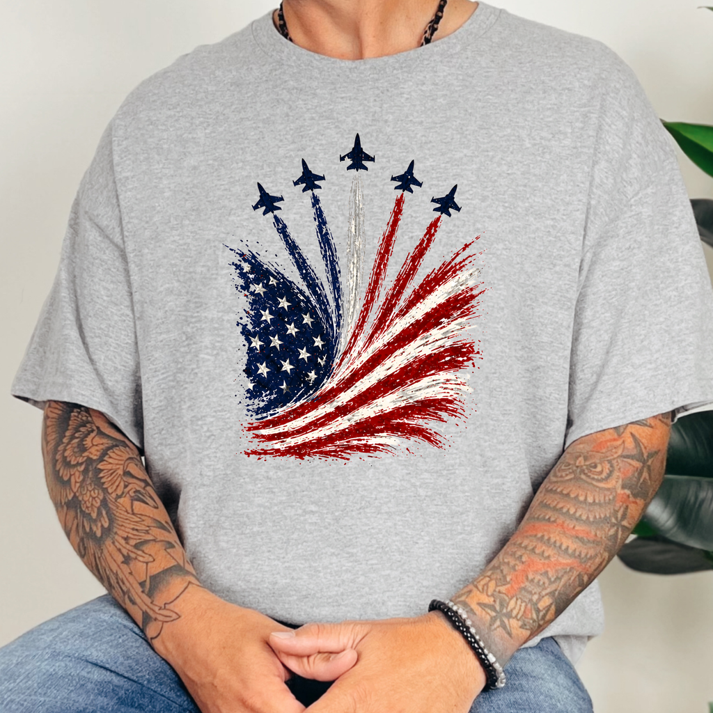 Flag with Jets Graphic Tee - Grey Tee
