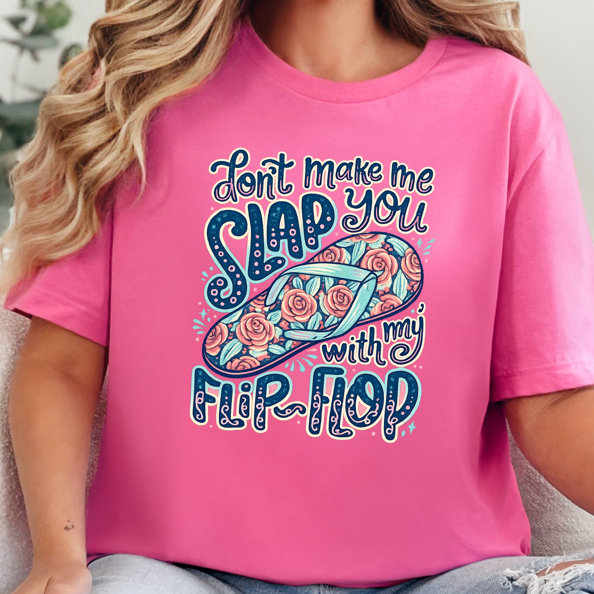 Slap You With My Flip Flop Graphic Tee - Charity Pink Tee