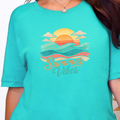 Summer Vibes Sunset Graphic Tee - Heather Sea Green