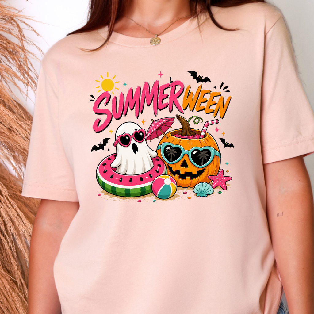 Summerween Ghost Graphic Tee - Peach