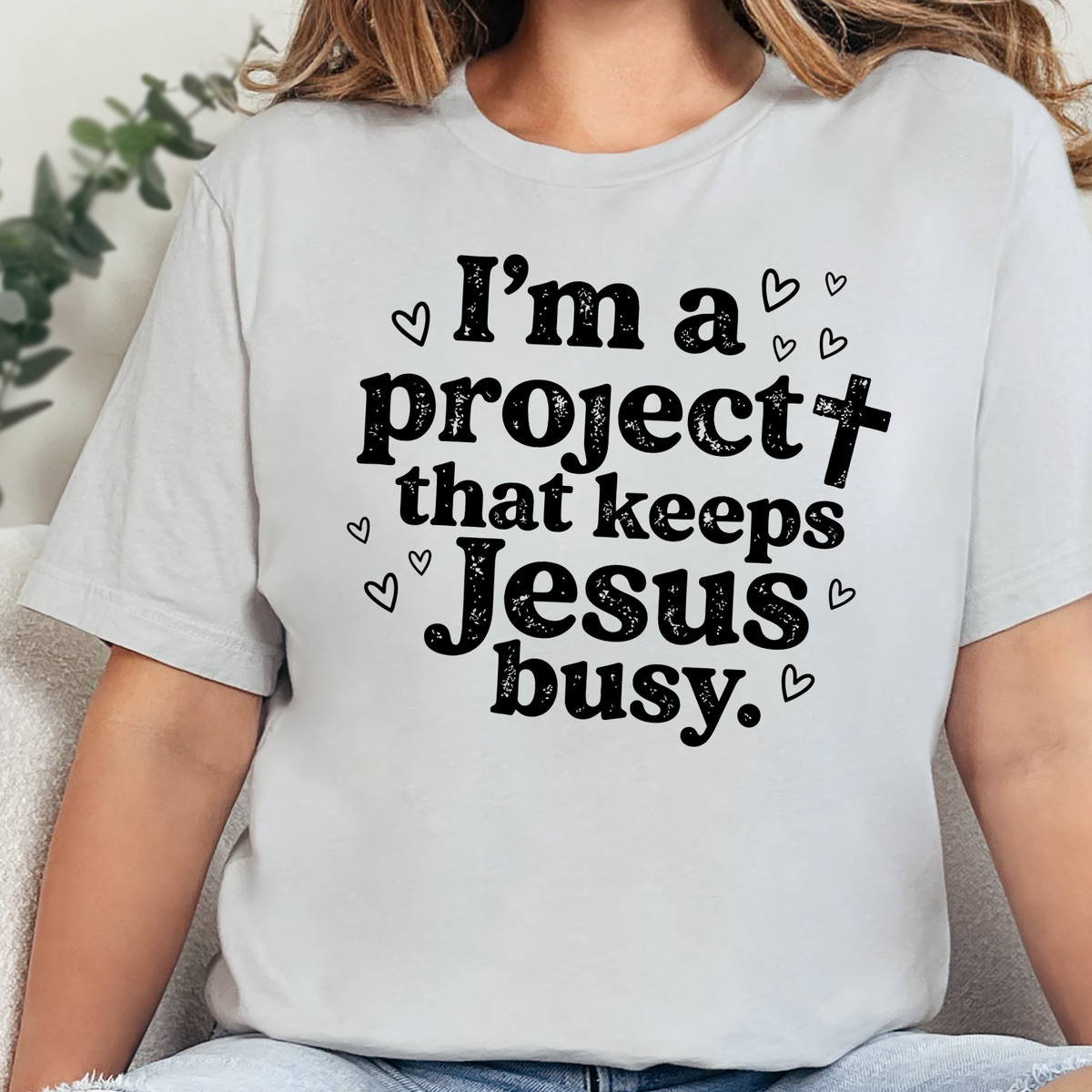 Project Keeps Jesus Busy Graphic Tee - Silver