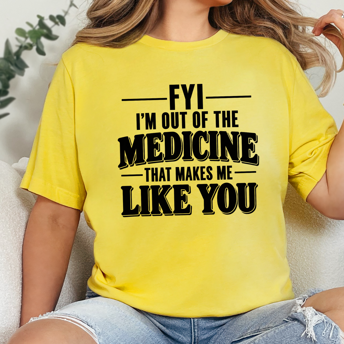 Medicine Makes Me Like You Graphic Tee - Heather Yellow Gold