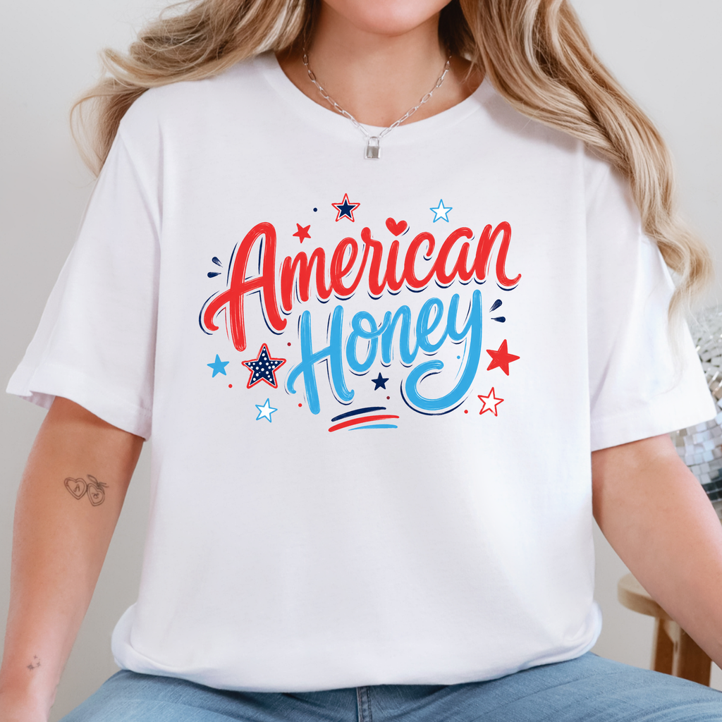 Patriotic American Honey Graphic Tee - White Tee