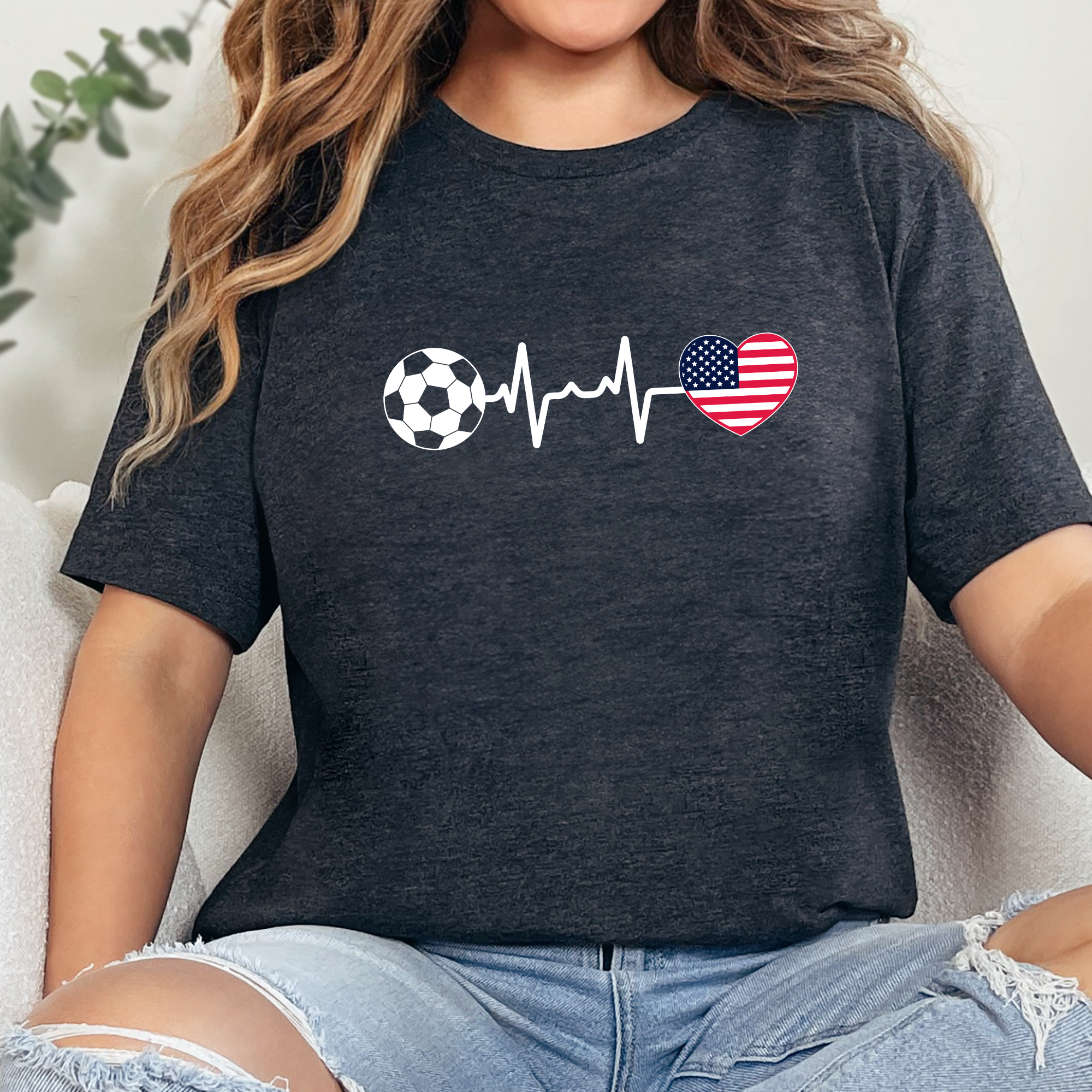 Soccer Heartbeat USA Graphic Tee - Dark Grey Heather