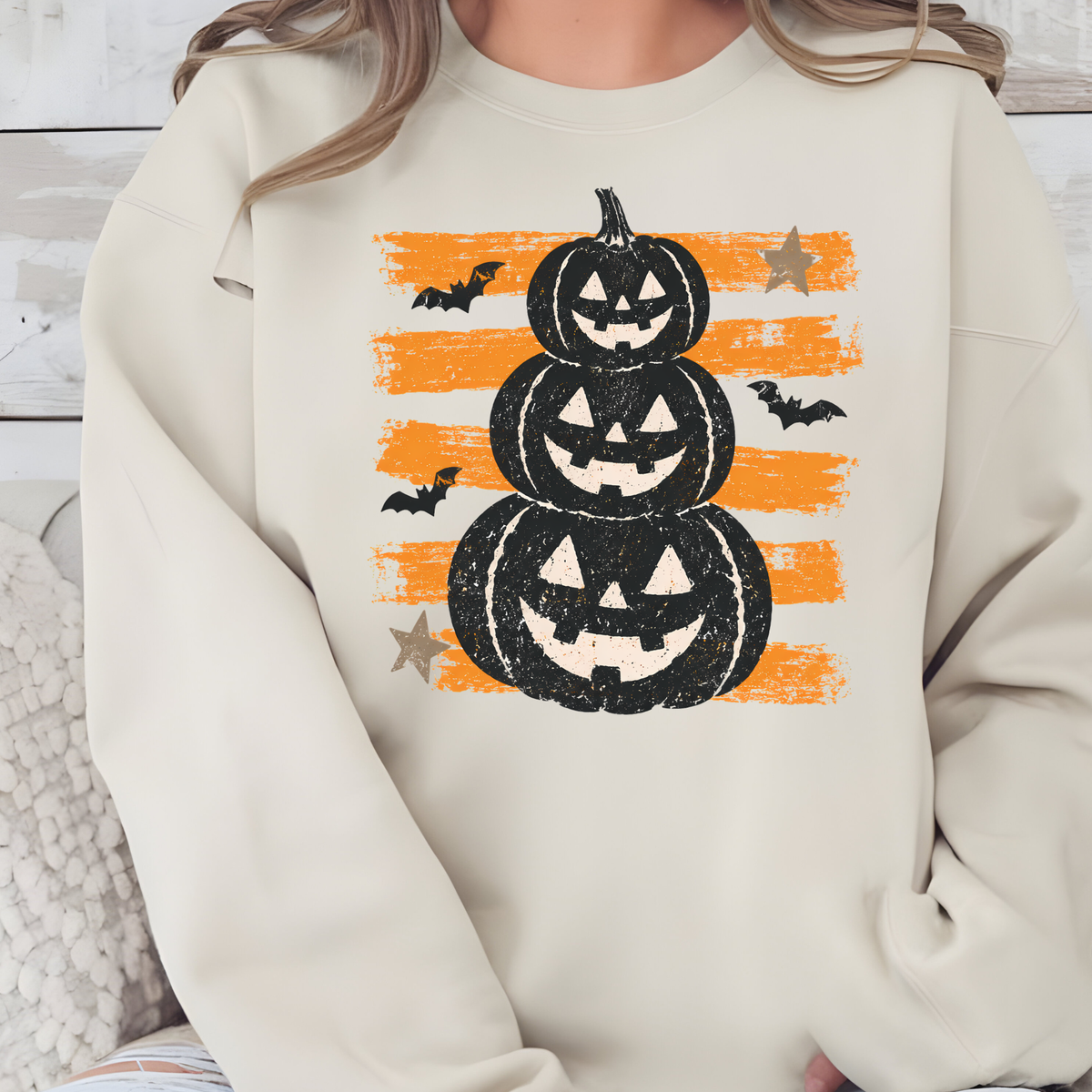 Retro Vintage Halloween Pumpkin Graphic Sweatshirt - Sand