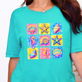 Preppy Summer Grid Graphic Tee - Heather Sea Green