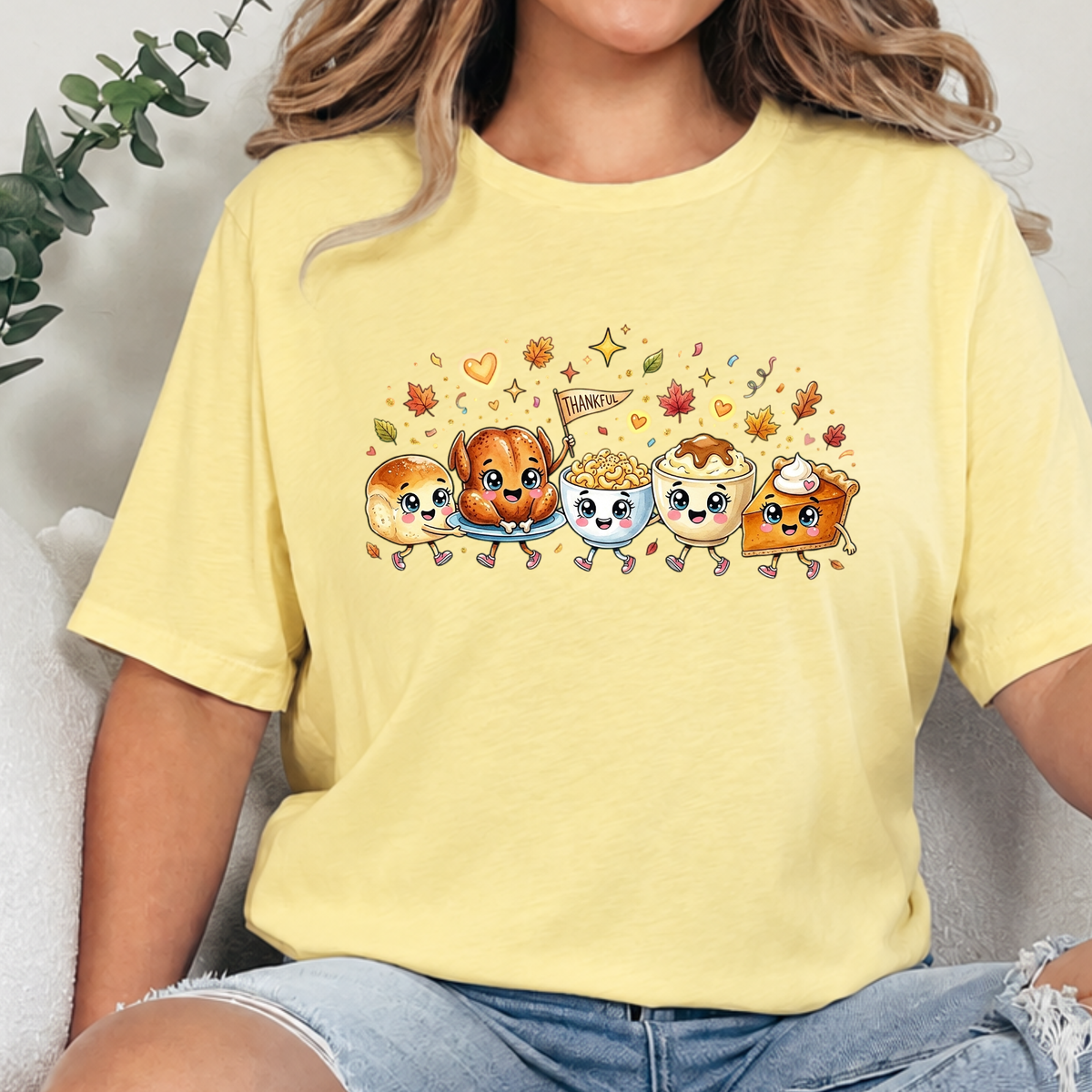 Thanksgiving Doodles Graphic Tee - Heather French Vanilla