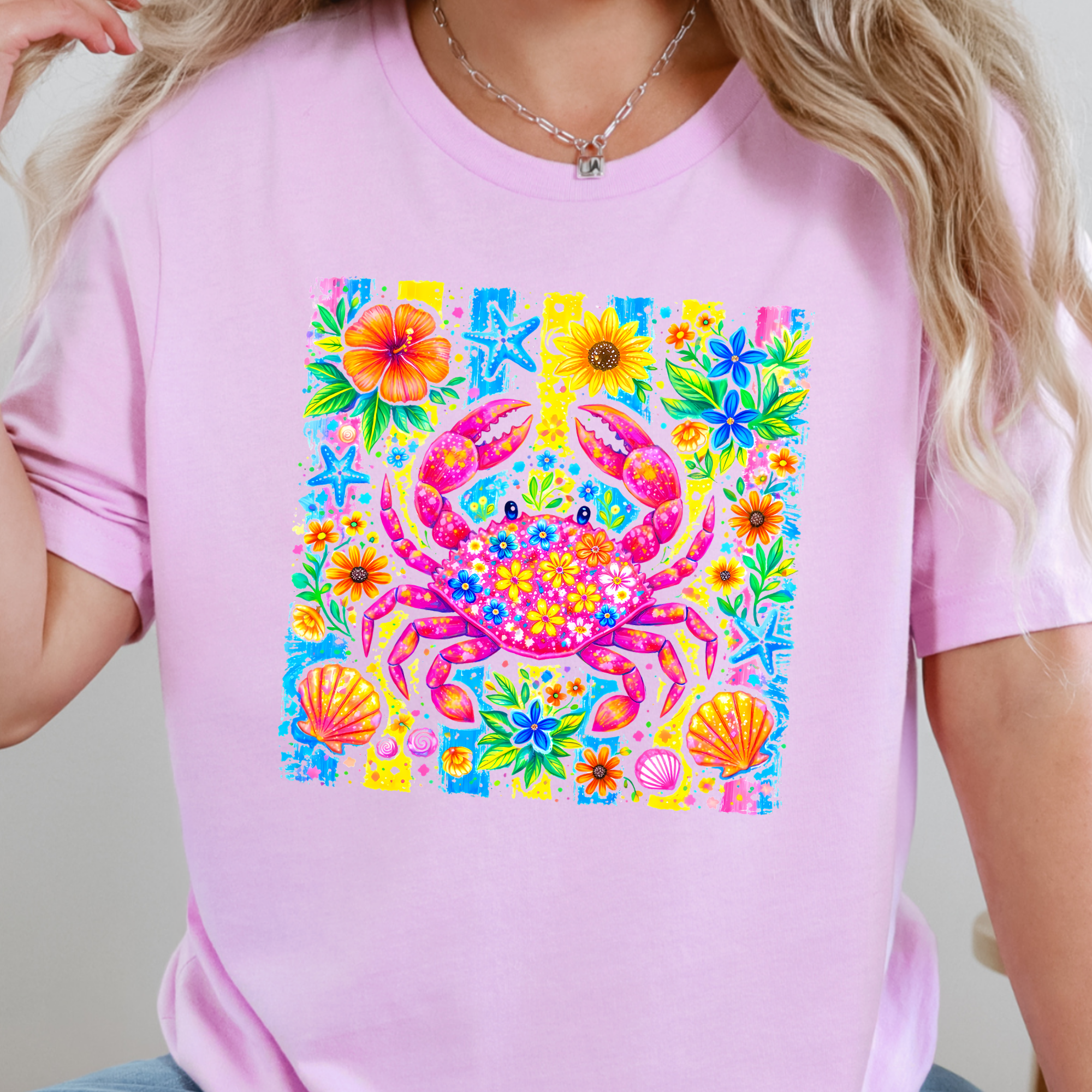 Preppy Summer Crab Graphic Tee - Lilac