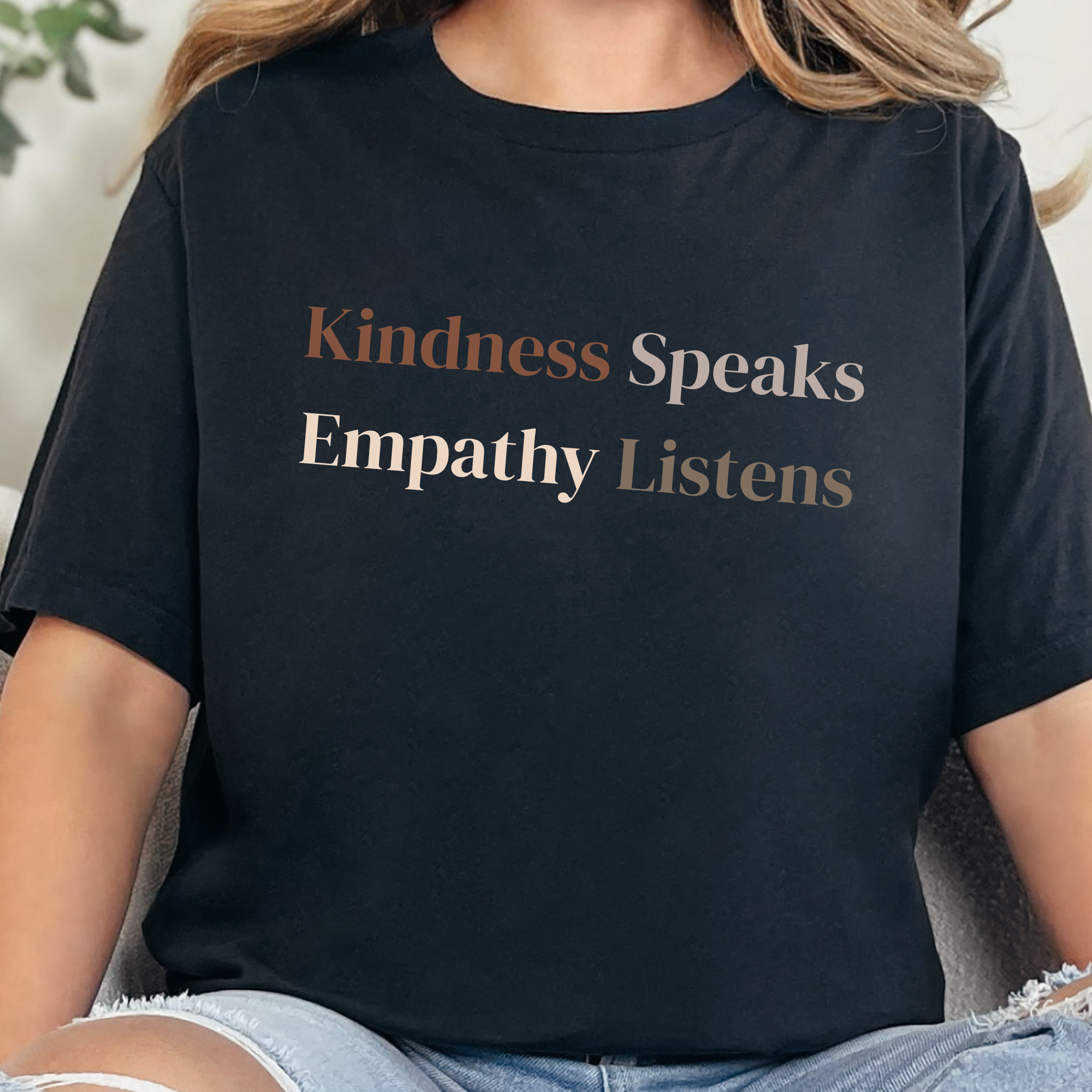 Kindness Speaks Empathy Listens Graphic Tee - Heather Black