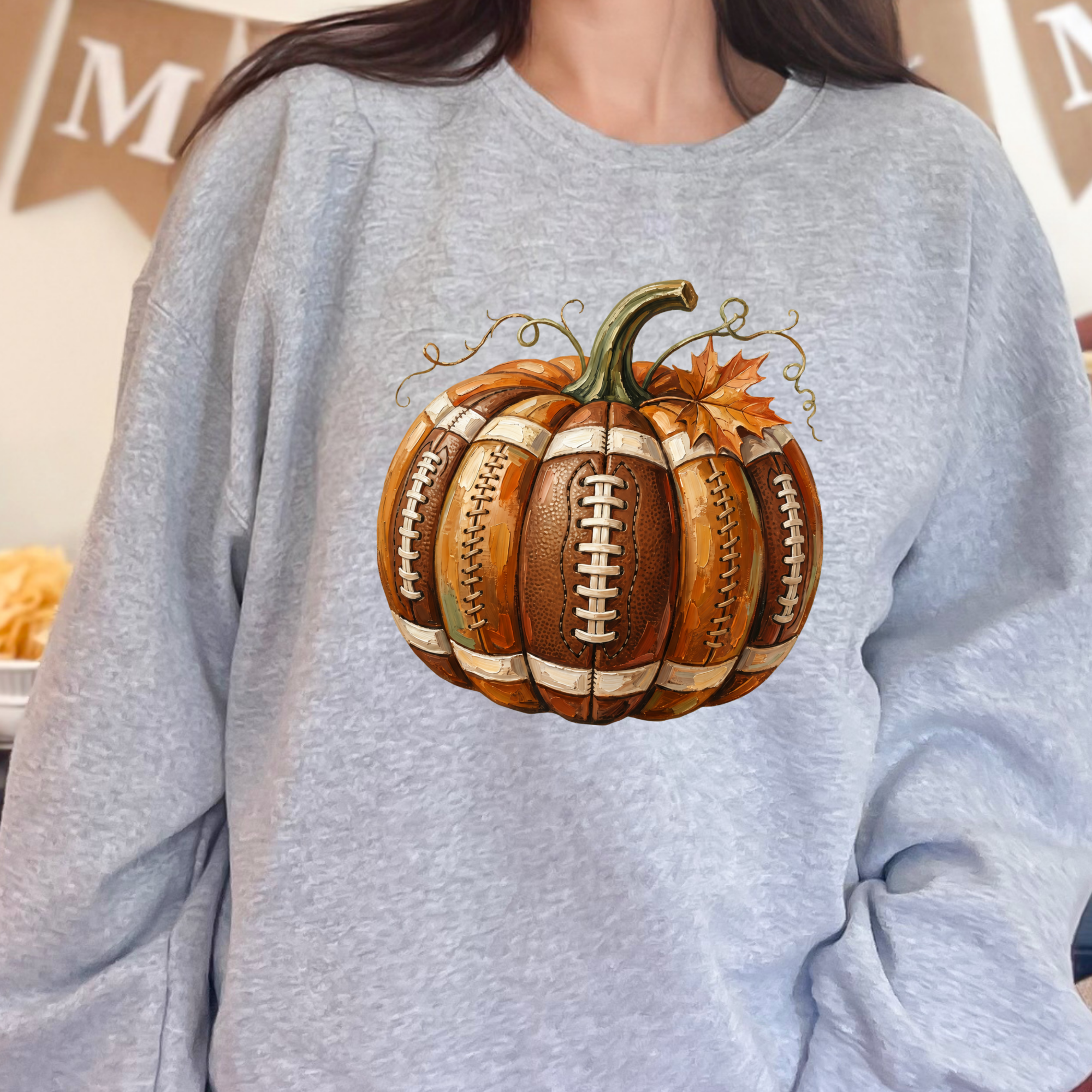 Football Pumpkin Graphic Sweatshirt - Sport Grey
