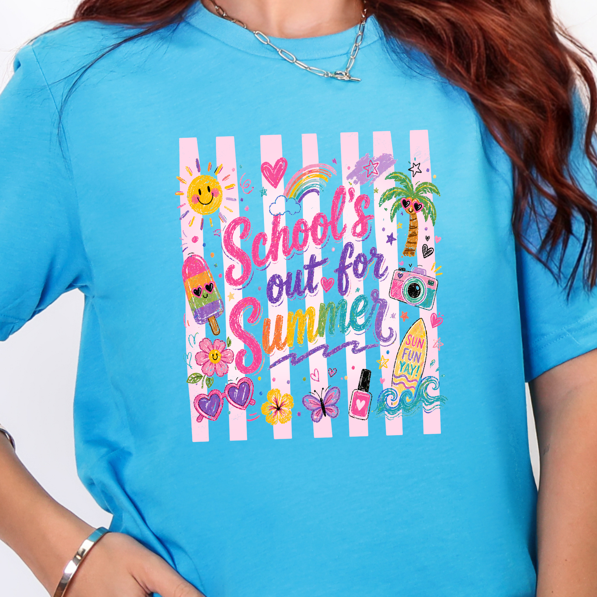 Schools Out For Summer Graphic Tee - Heather Aqua Tee