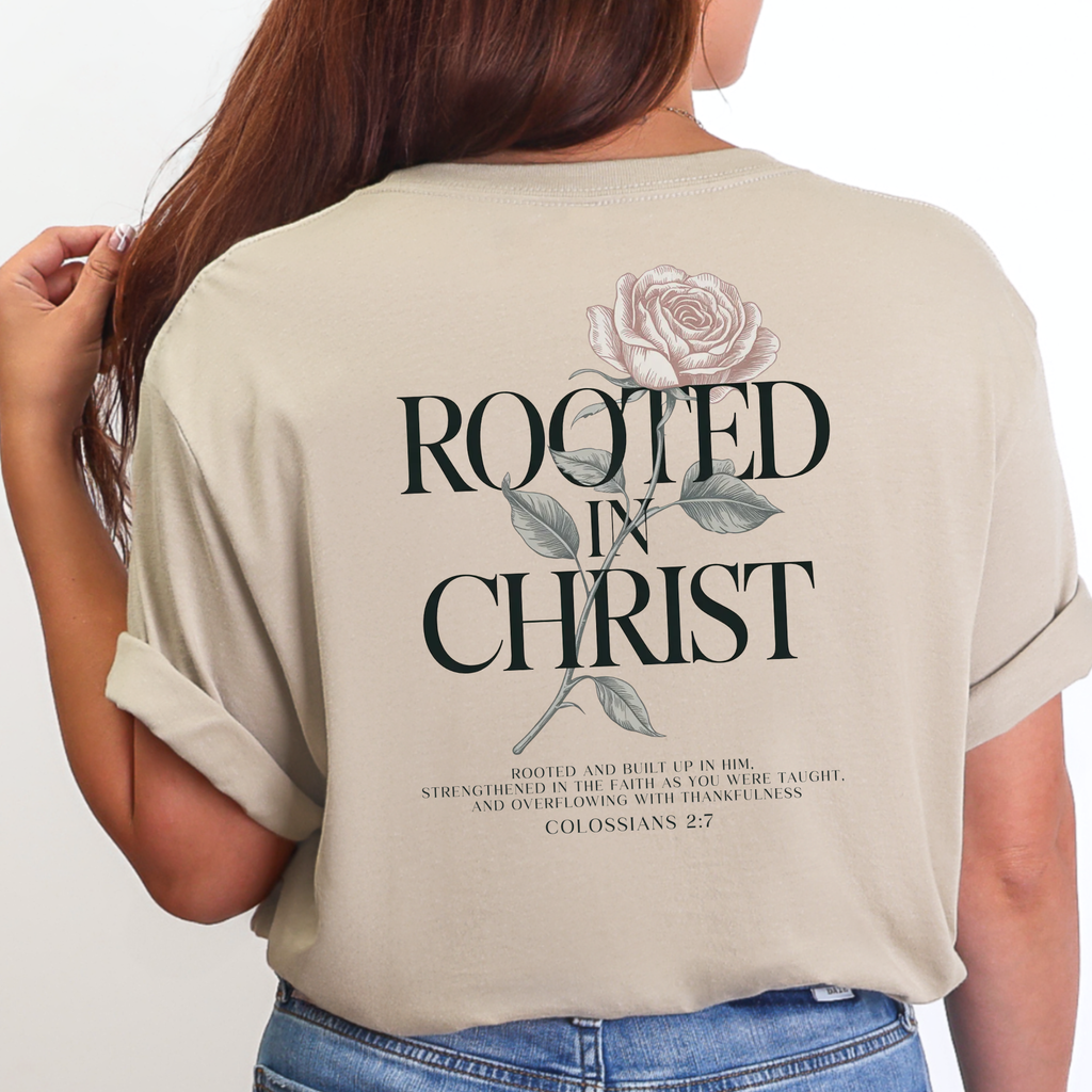 Rooted in Christ Graphic Tee - Tan