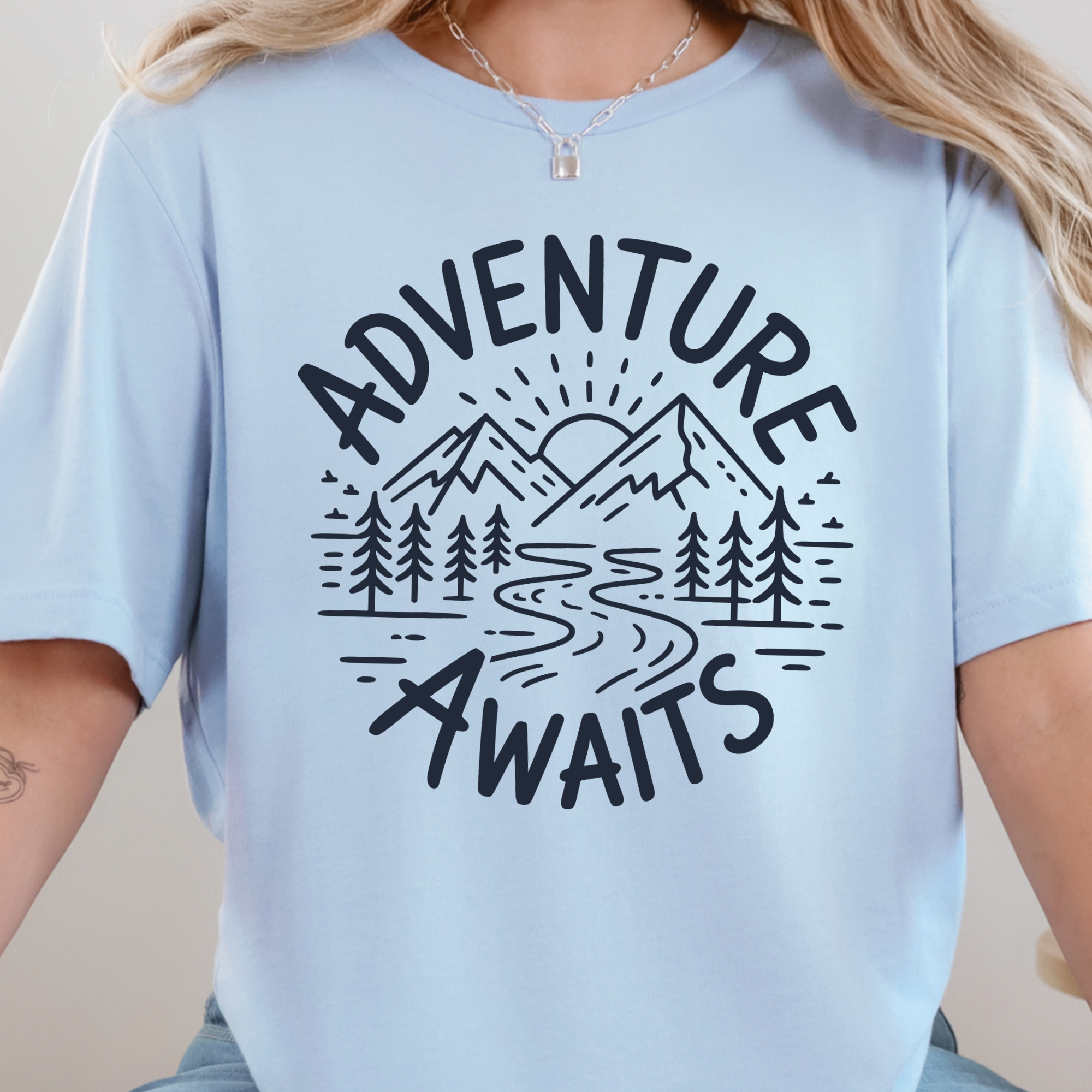 Adventure Awaits Graphic Tee - Baby Blue