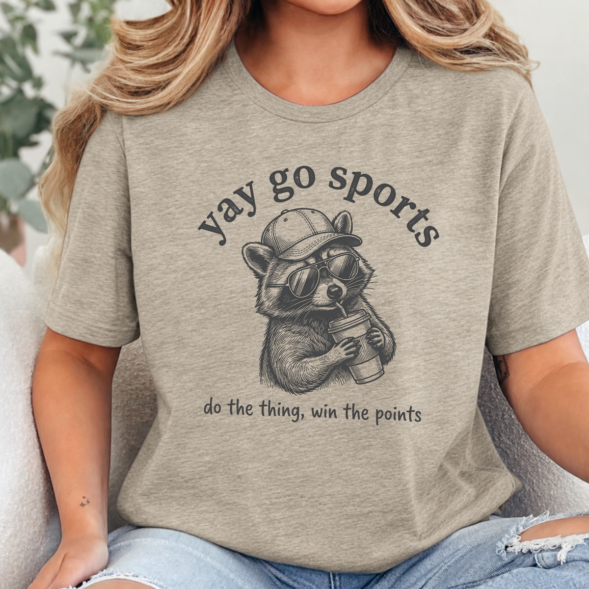 Yay Go Sports Raccoon Graphic Tee - Heather Tan